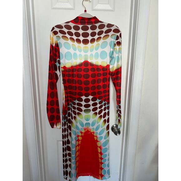 Long Sleeve Polka Dot Bodycon Midi Dress L - Picture 5 of 6